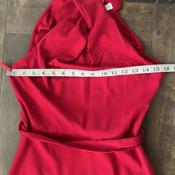 JASAMBAC Elegant Criss Cross Halter Neck Ruffle Hem Belted Bodycon Dress - Picture 11 of 14